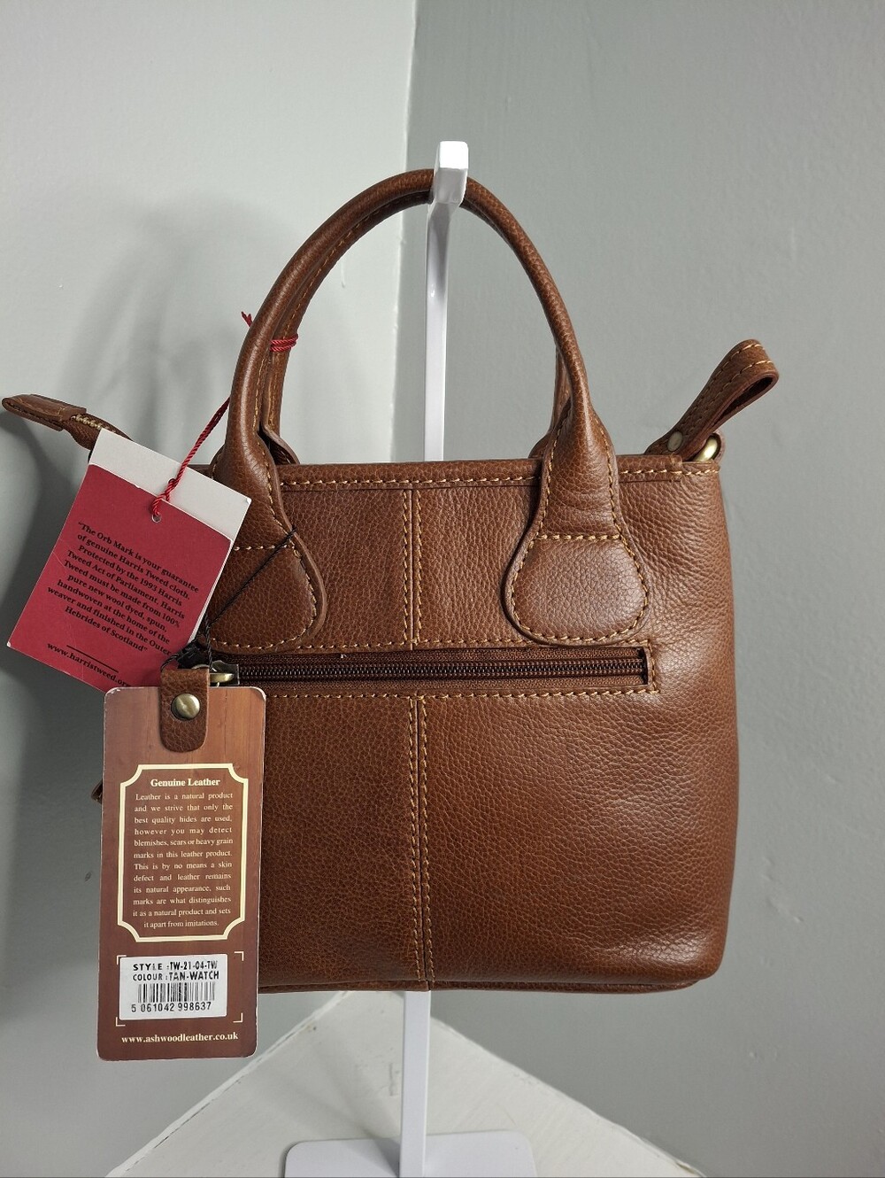 Harris Tweed Blackwatch Plaid Genuine Leather Satchel Bag NWT - Picture 3 of 6